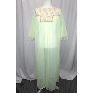 VTG Deena Green Sheer Nylon‎ Lace Chemise SM Button Front Romantic Lingerie READ